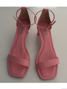 New Pink Ankle-Strap Square Toe Heels Sandals size 7 teen feminine dainty summer
